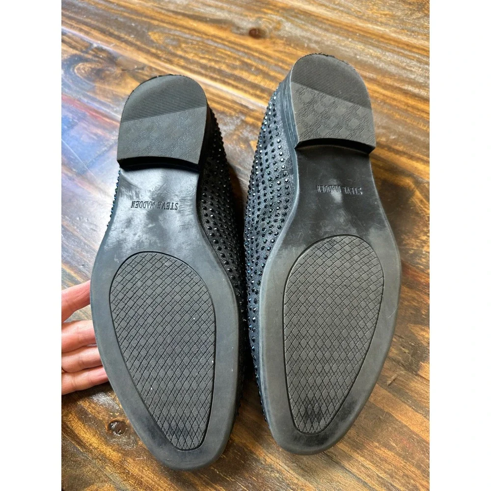 Steve Madden P-Martyr Mens Black Rhinestone Loafers Smoking Slippers Size 9.5